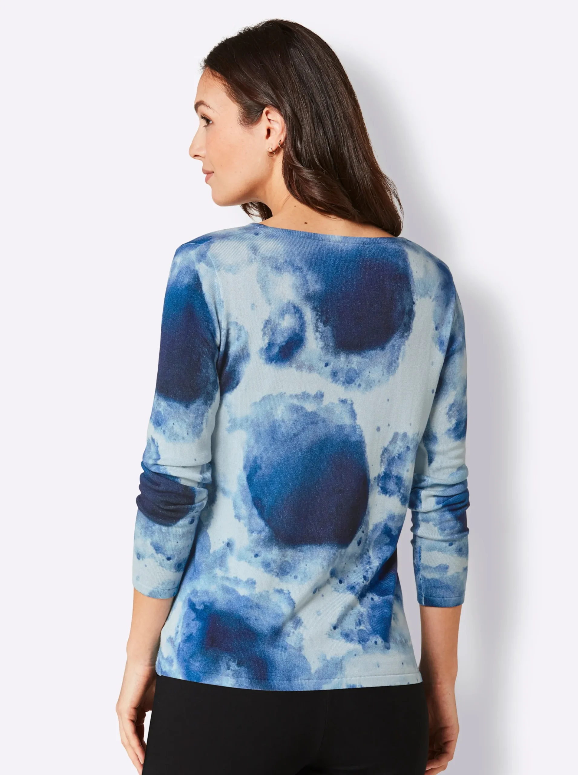 Pullover|CREATION L PREMIUM Feinstrickpullover hellblau-marine-bedruckt
