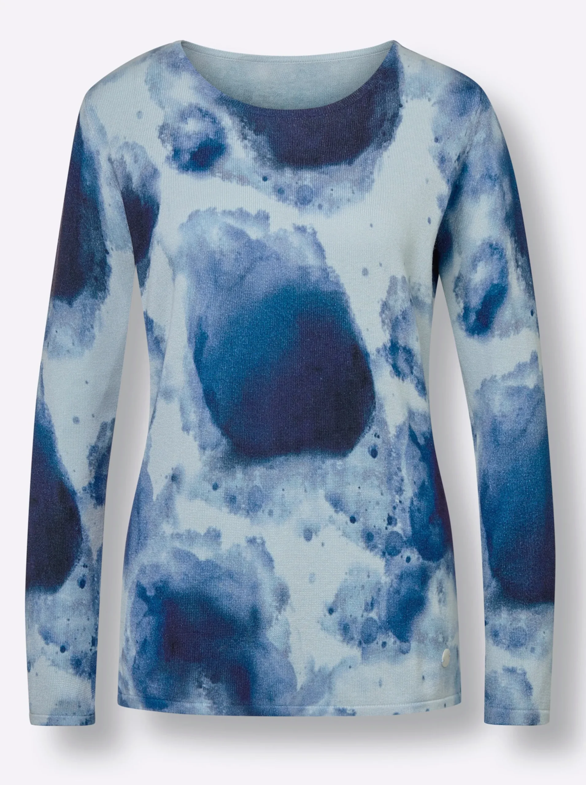Pullover|CREATION L PREMIUM Feinstrickpullover hellblau-marine-bedruckt