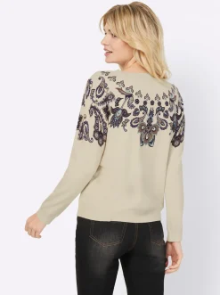 Pullover|heine Feinstrickpullover sand-jade-bedruckt