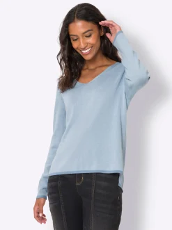 Pullover|heine Feinstrickpullover , hinten länger hellblau-bleu-gemustert