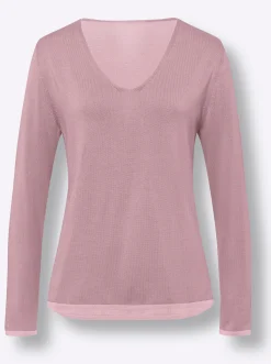 Pullover|heine Feinstrickpullover , hinten länger mauve-hellrosé-gemustert