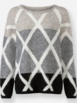 Pullover|heine Feinstrickpullover in flauschiger Qualität grau-ecru-gemustert