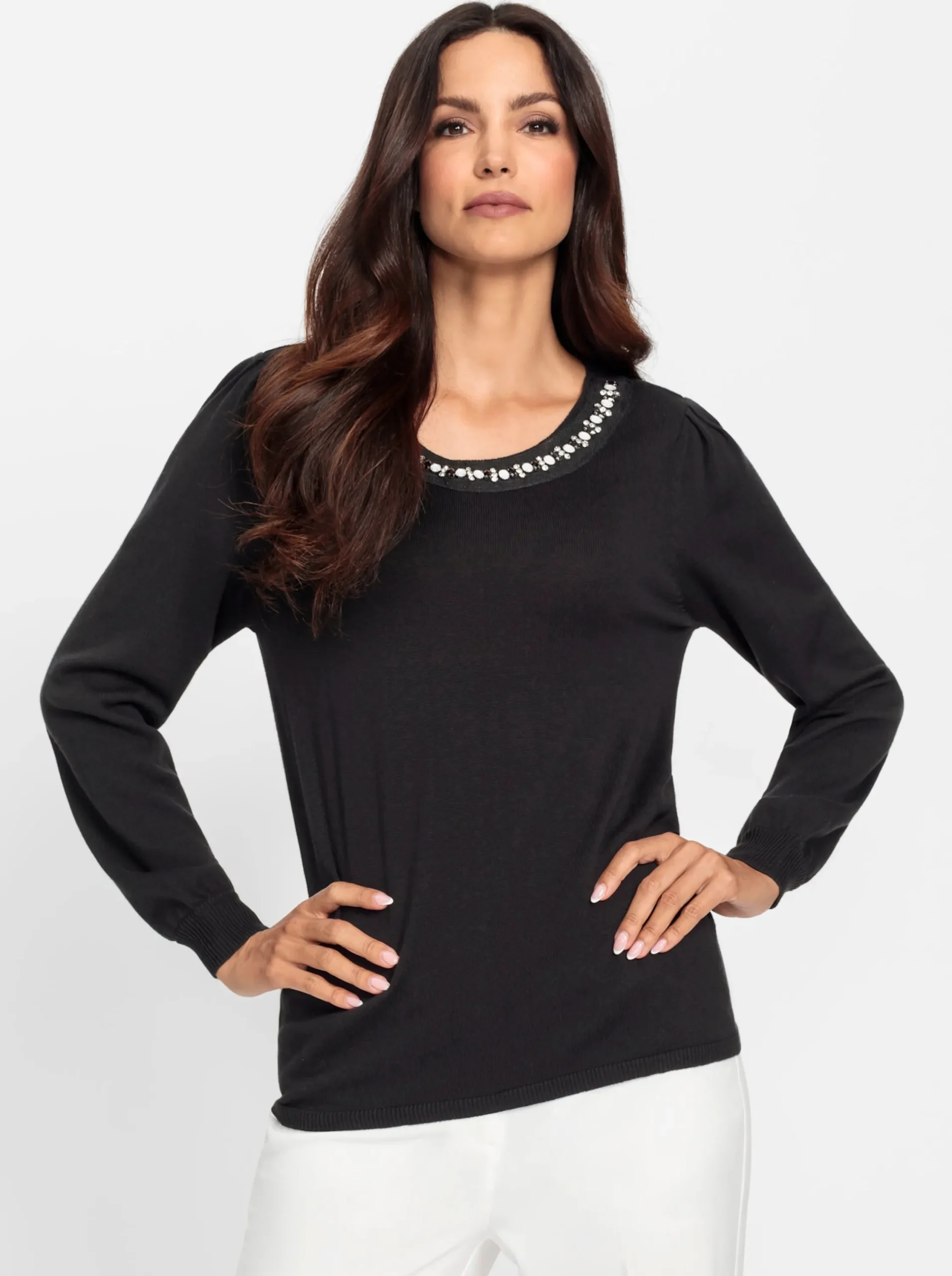 Pullover|heine Feinstrickpullover mit Glitzersteinchen schwarz