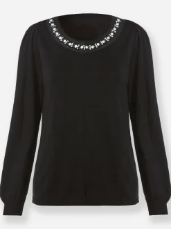 Pullover|heine Feinstrickpullover mit Glitzersteinchen schwarz