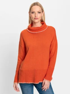 Pullover|heine Feinstrickpullover mit halsfernem Rollkragen orange