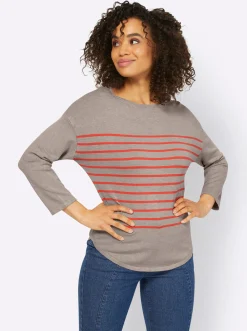 Pullover|heine Feinstrickpullover mit 3/4-Ärmeln sesam-hummer-gestreift