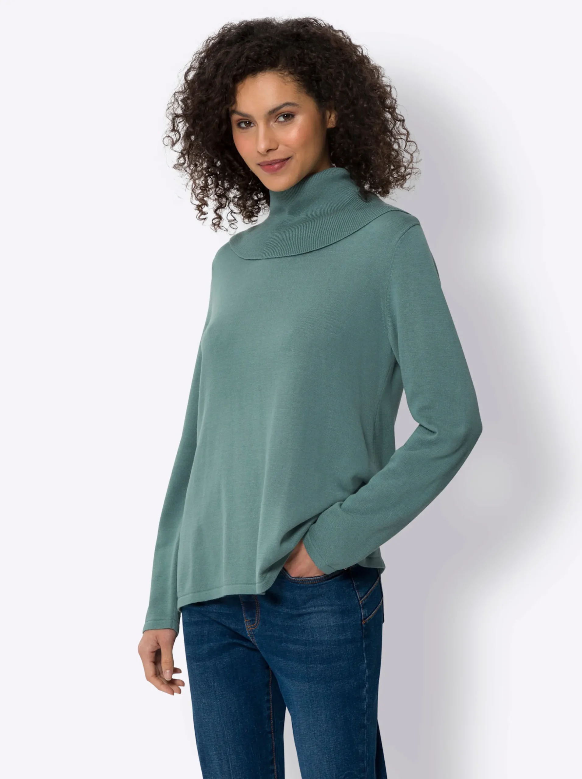 Pullover|heine Feinstrickpullover mit Rollkragen jade