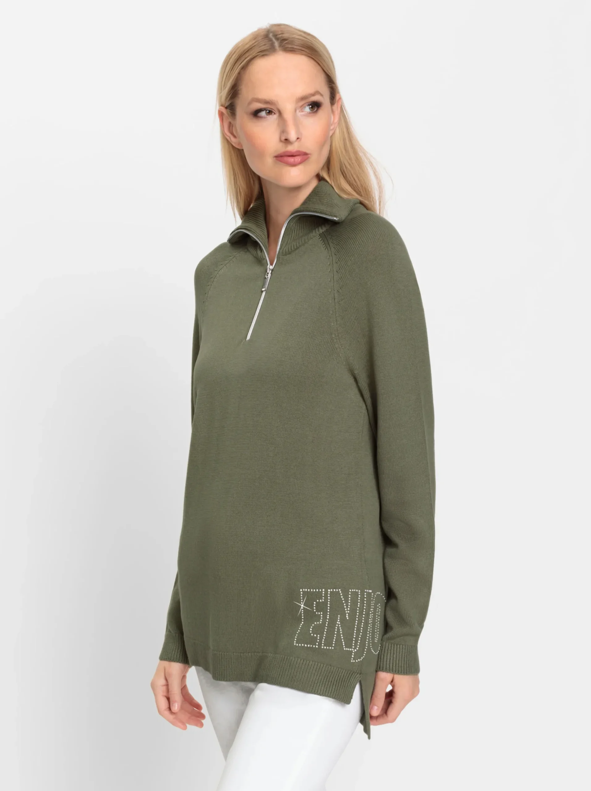 Pullover|heine Feinstrickpullover mit Troyerkragen khaki
