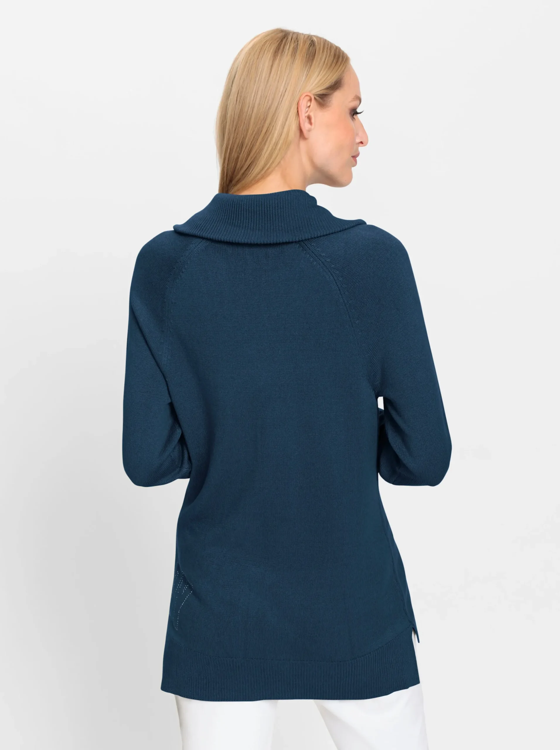 Pullover|heine Feinstrickpullover mit Troyerkragen dunkelblau