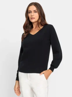 Pullover|heine Feinstrickpullover mit V-Ausschnitt vorne und hinten schwarz