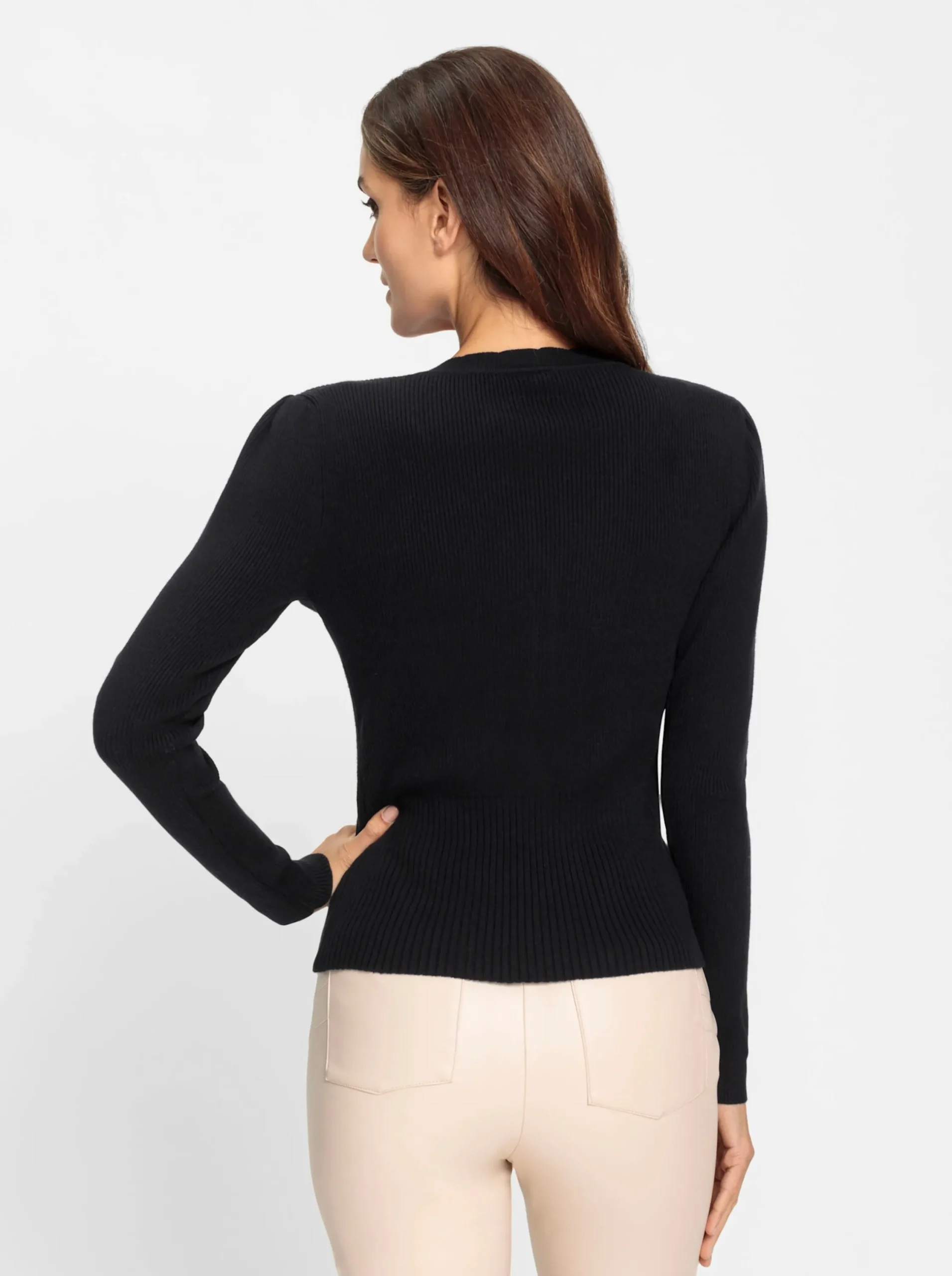 Pullover|heine Feinstrickpullover mit Wellenkante schwarz