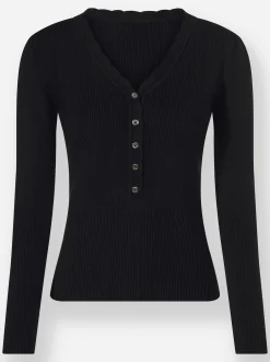 Pullover|heine Feinstrickpullover mit Wellenkante schwarz