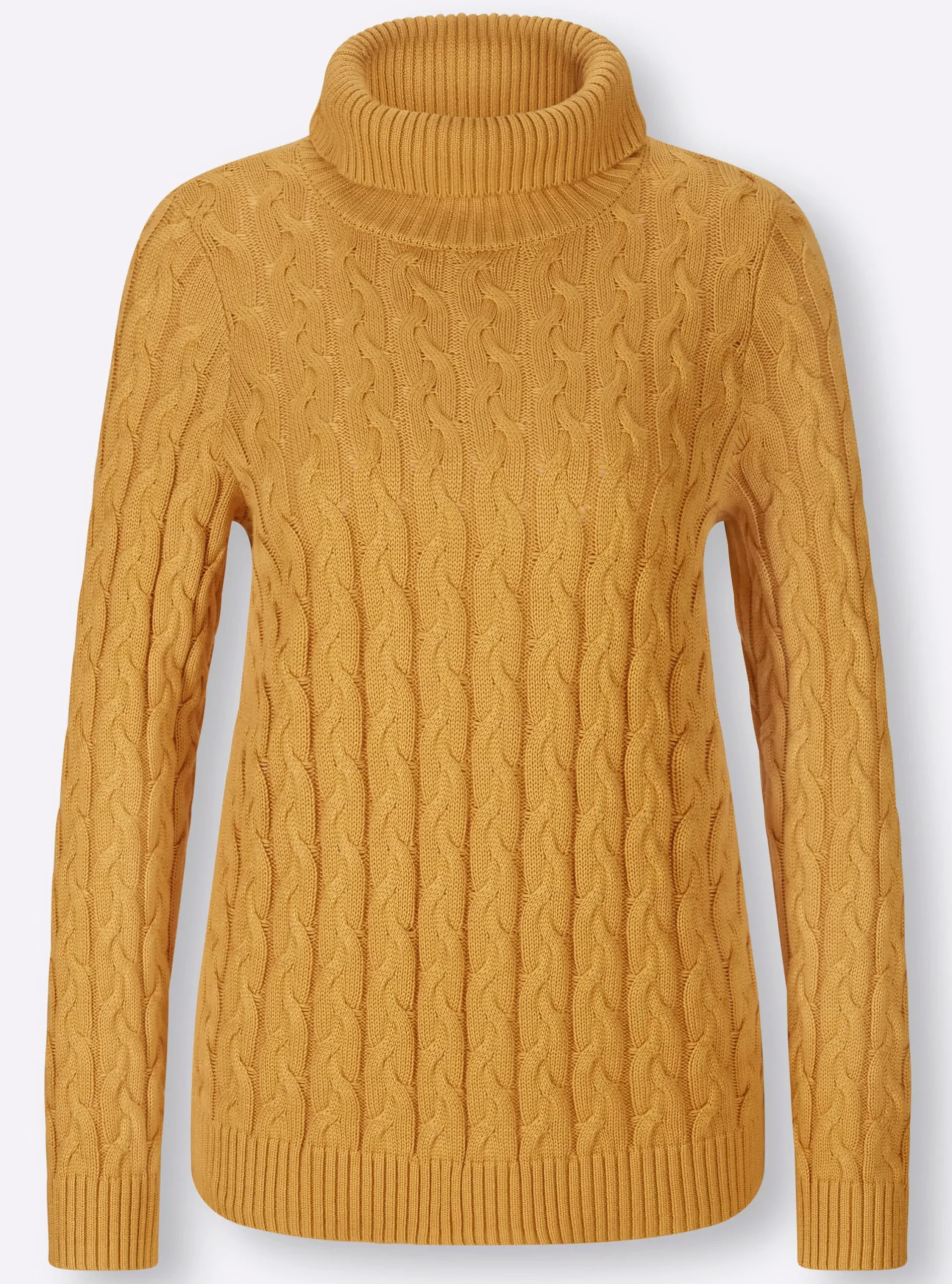 Pullover|heine Feinstrickpullover mit Zopfmuster ocker