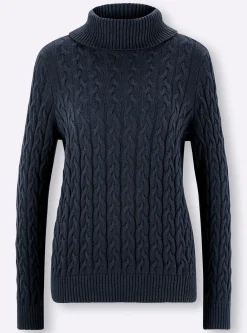 Pullover|heine Feinstrickpullover mit Zopfmuster marine