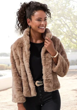Jacken|LASCANA Fellimitatjacke taupe