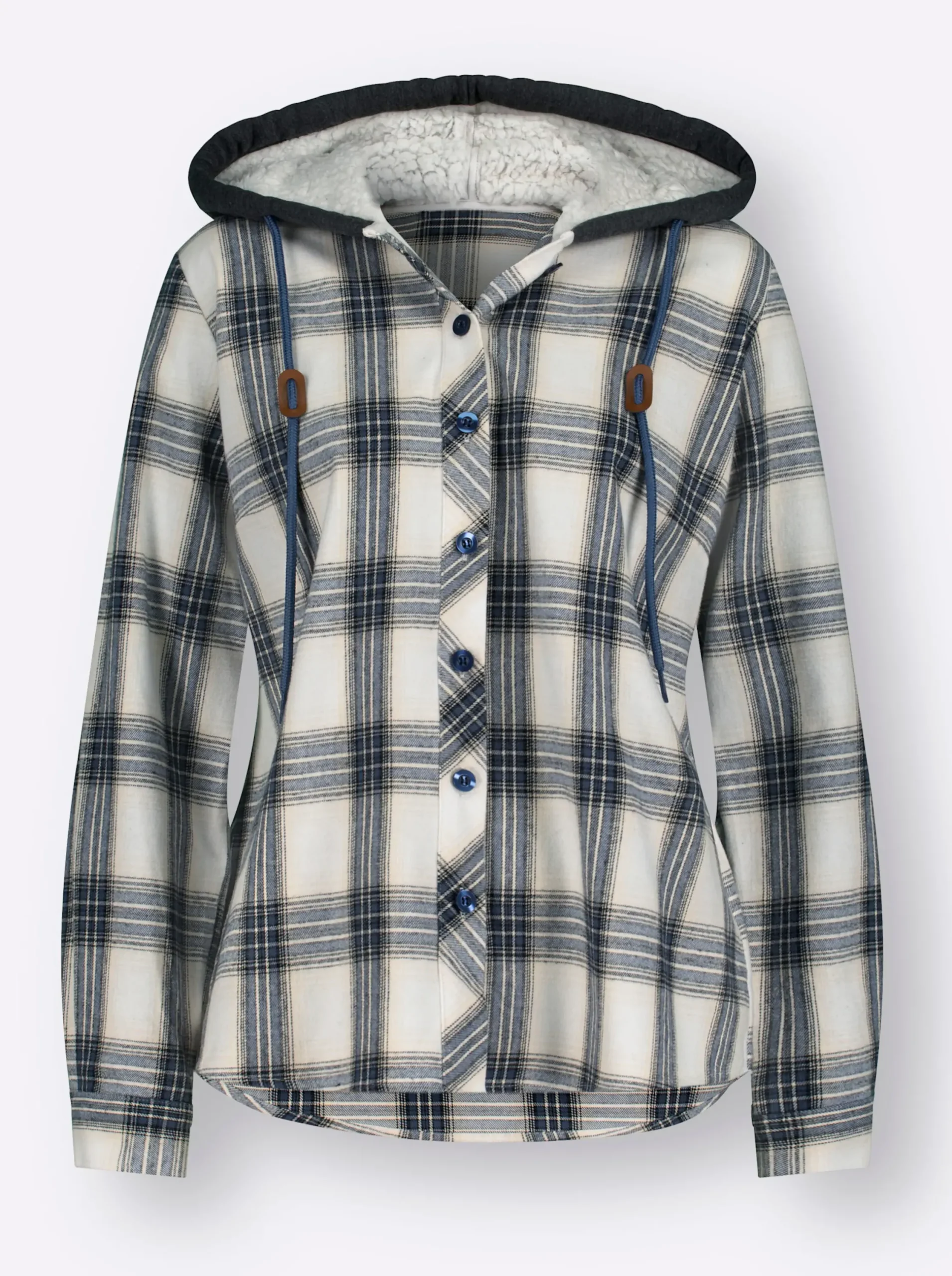 Blusen| Flanellbluse weiß-dunkelblau-kariert