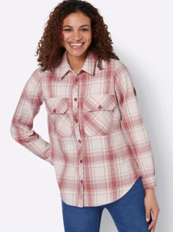 Blusen| Flanellbluse rosenholz-champagner-kariert