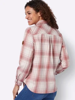 Blusen| Flanellbluse rosenholz-champagner-kariert