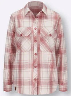 Blusen| Flanellbluse rosenholz-champagner-kariert