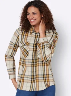 Blusen| Flanellbluse mit mehrfarbigem Webkaro ocker-elfenbein-kariert