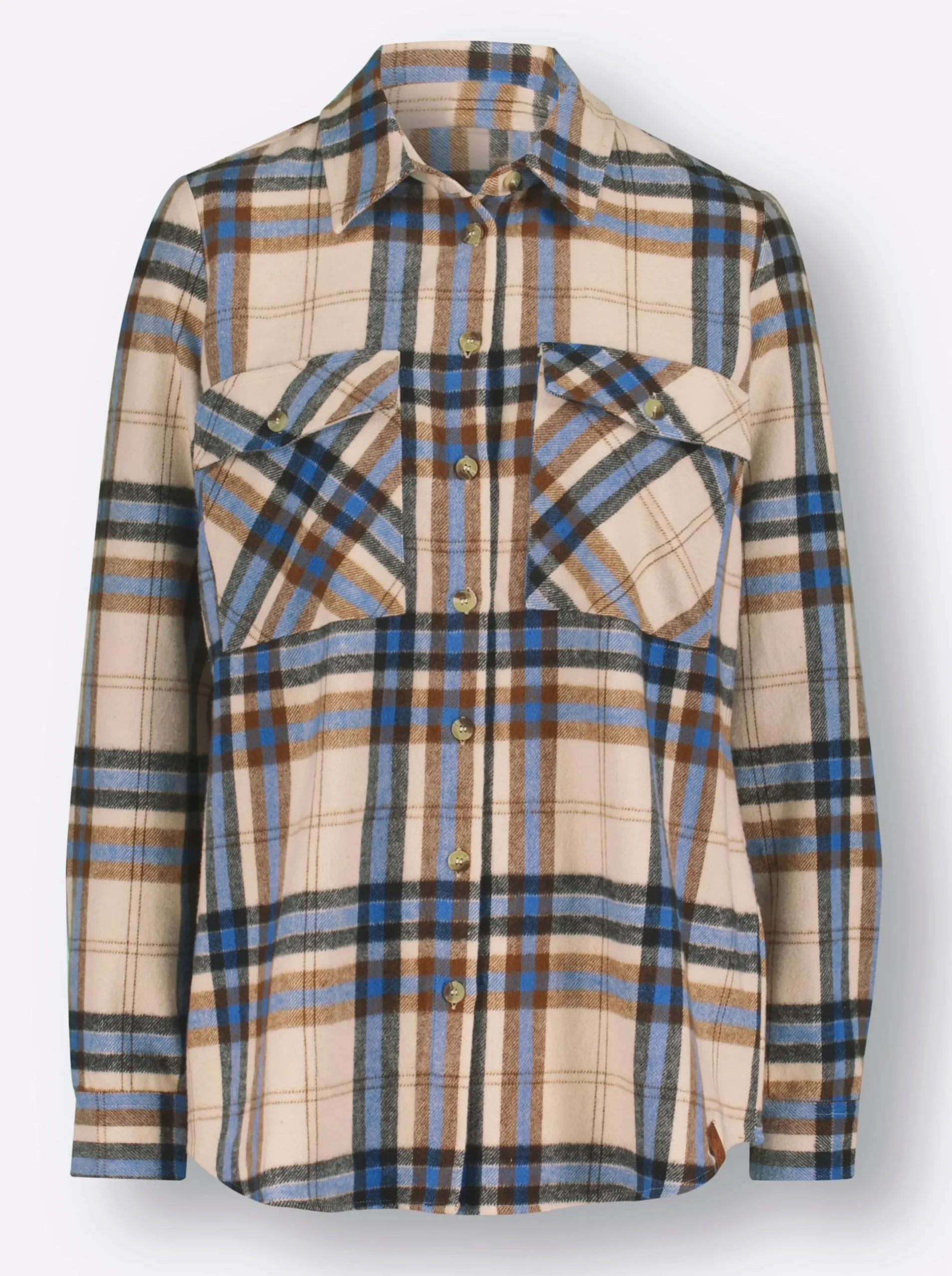 Blusen| Flanellbluse mit mehrfarbigem Webkaro mittelblau-elfenbein-kariert