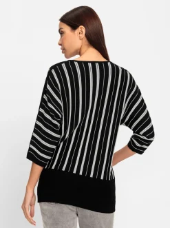 Pullover|heine Fledermauspullover mit Ziernieten schwarz-ecru-gestreift
