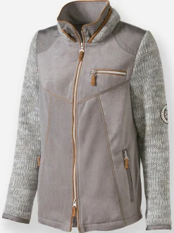 Jacken| Fleecejacke im Mix aus Fleece und Strick taupe-ecru-meliert