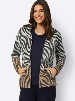 Jacken| Fleecejacke mit Animal-Print graphit-camel-bedruckt