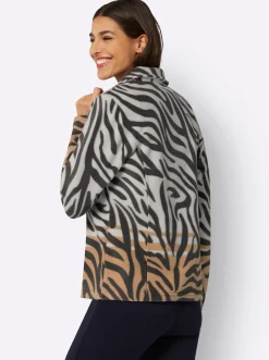 Jacken| Fleecejacke mit Animal-Print graphit-camel-bedruckt