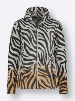 Jacken| Fleecejacke mit Animal-Print graphit-camel-bedruckt