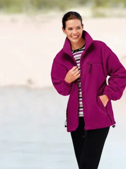 Jacken| Fleecejacke mit elastischen Ärmelbündchen fuchsia