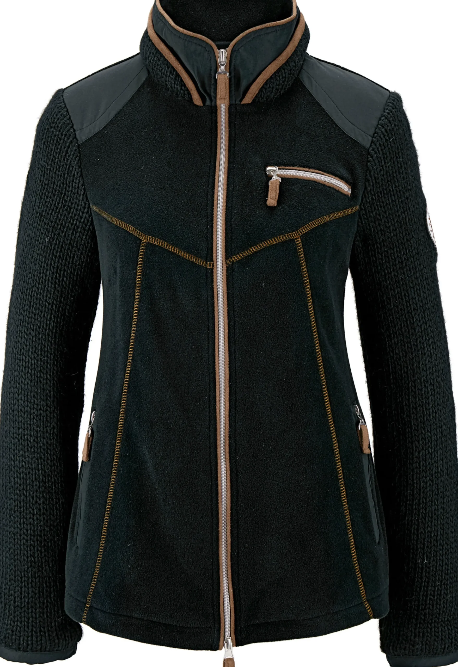 Homewear|Homewear|heine Fleecejacke mit gestrickten Ärmeln schwarz