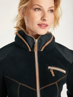 Homewear|Homewear|heine Fleecejacke mit gestrickten Ärmeln schwarz