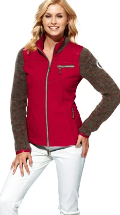 Homewear|Homewear|heine Fleecejacke mit gestrickten Ärmeln rot