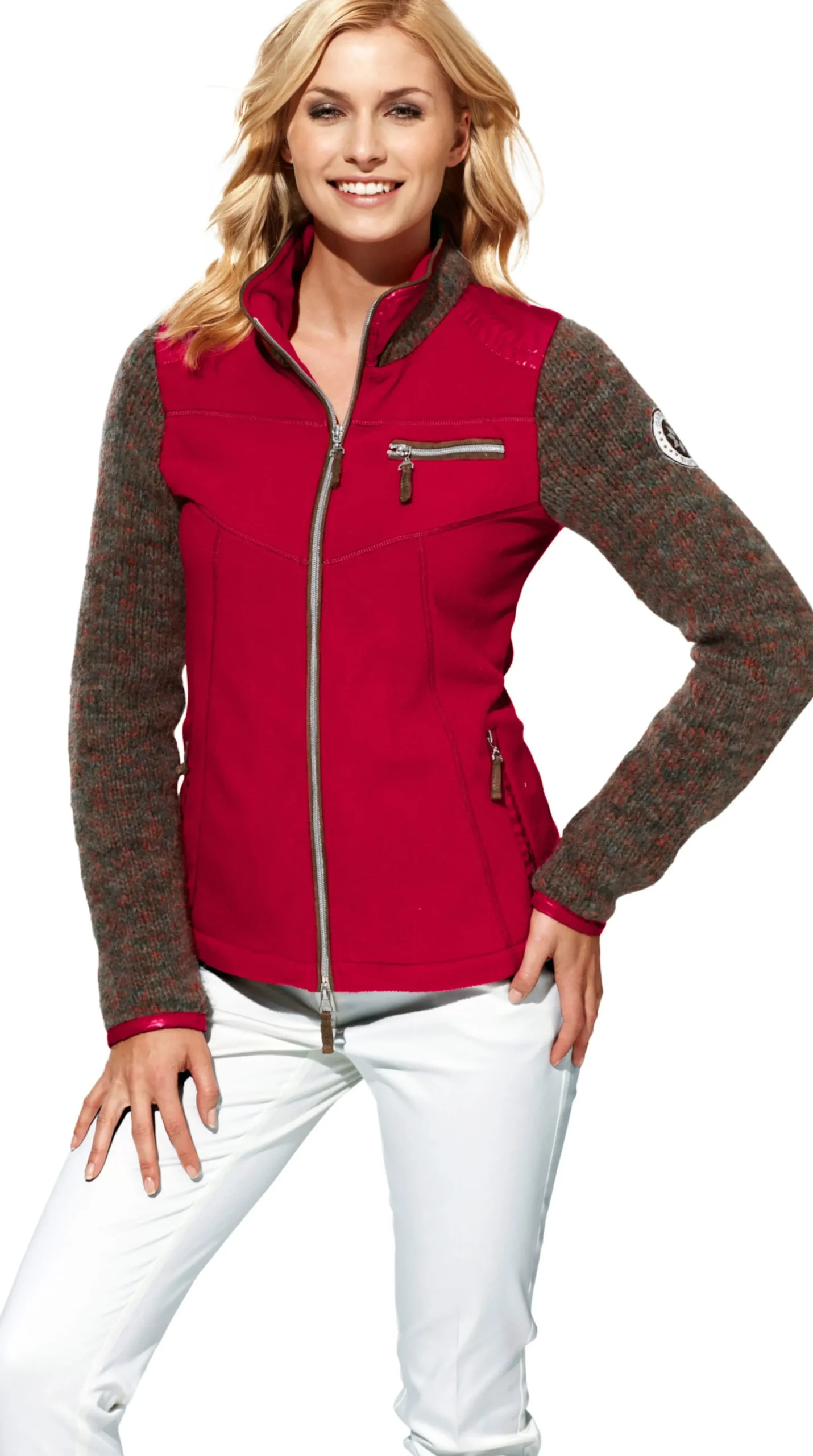 Homewear|Homewear|heine Fleecejacke mit gestrickten Ärmeln rot