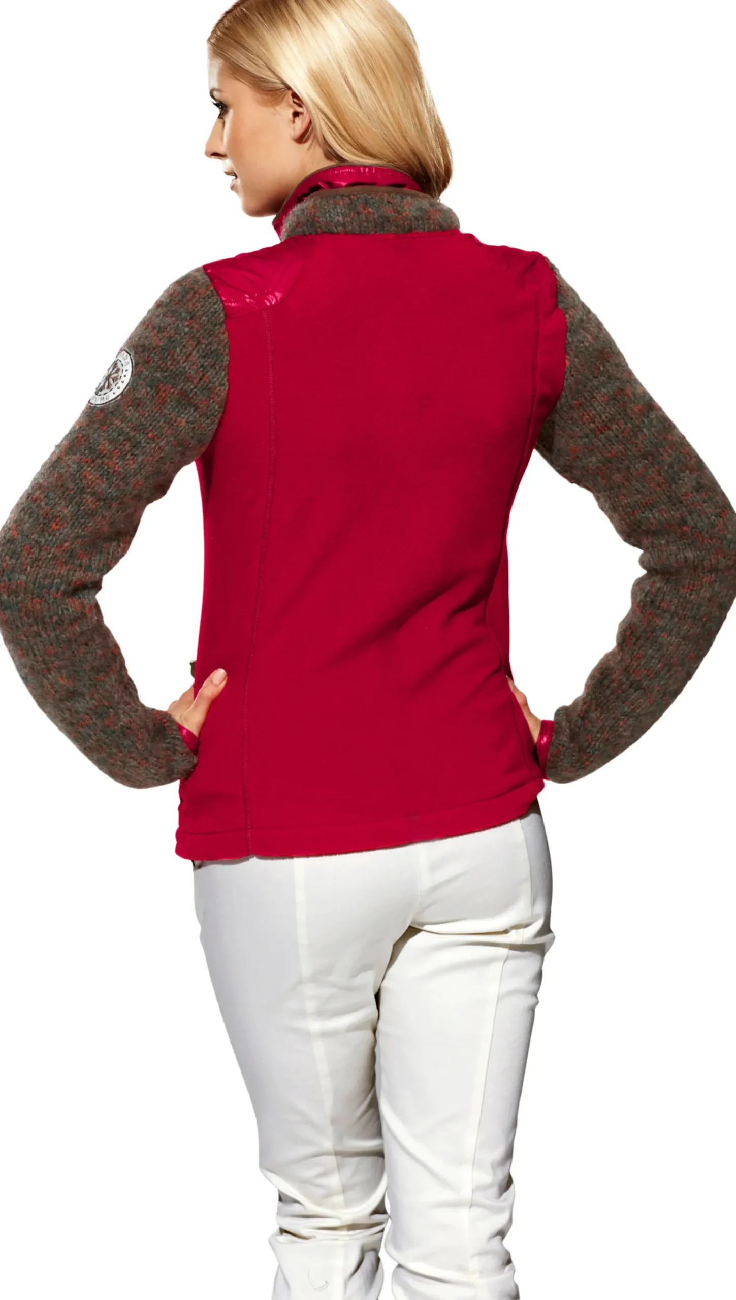 Homewear|Homewear|heine Fleecejacke mit gestrickten Ärmeln rot