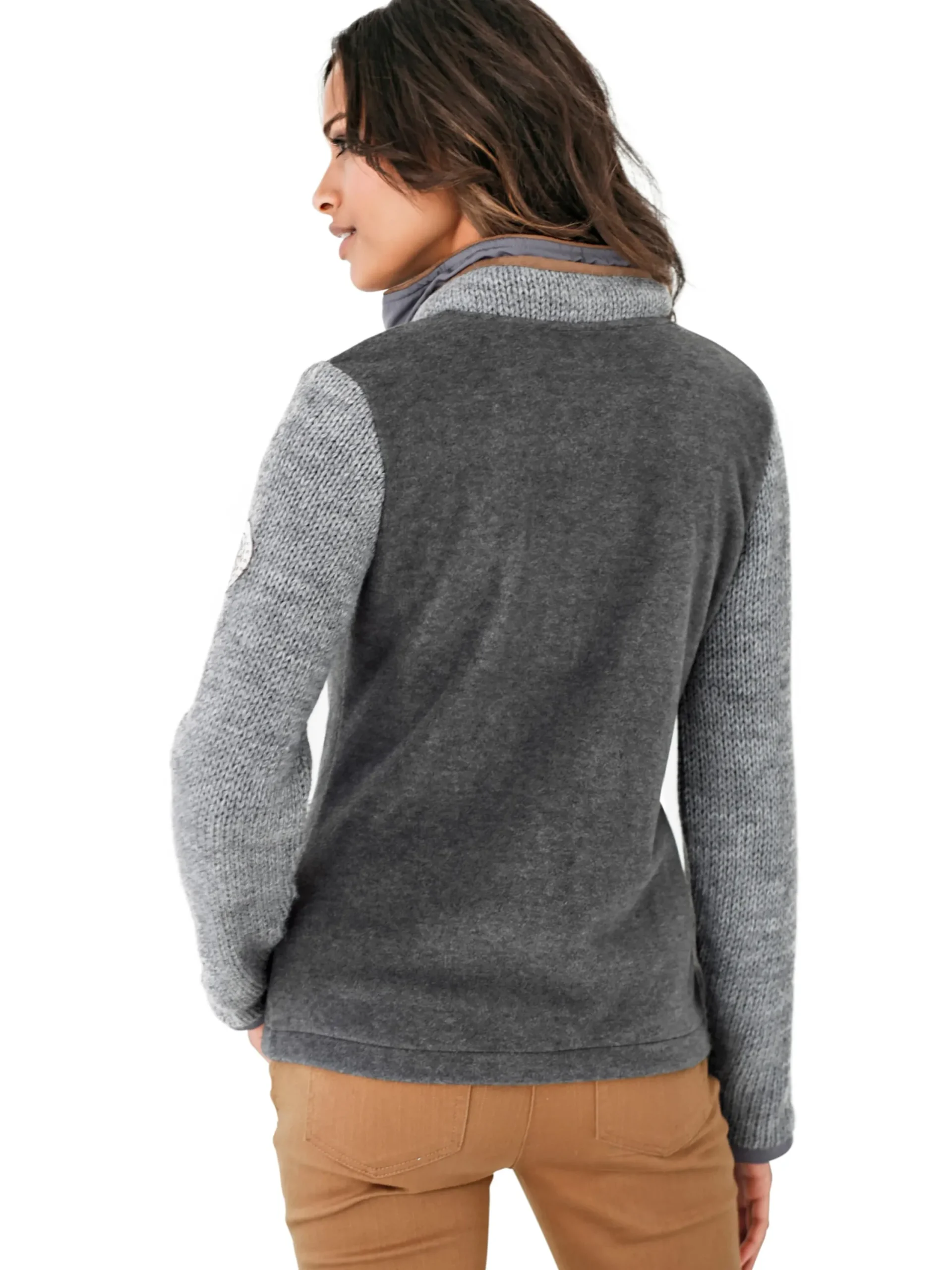 Homewear|Homewear|heine Fleecejacke mit gestrickten Ärmeln grau