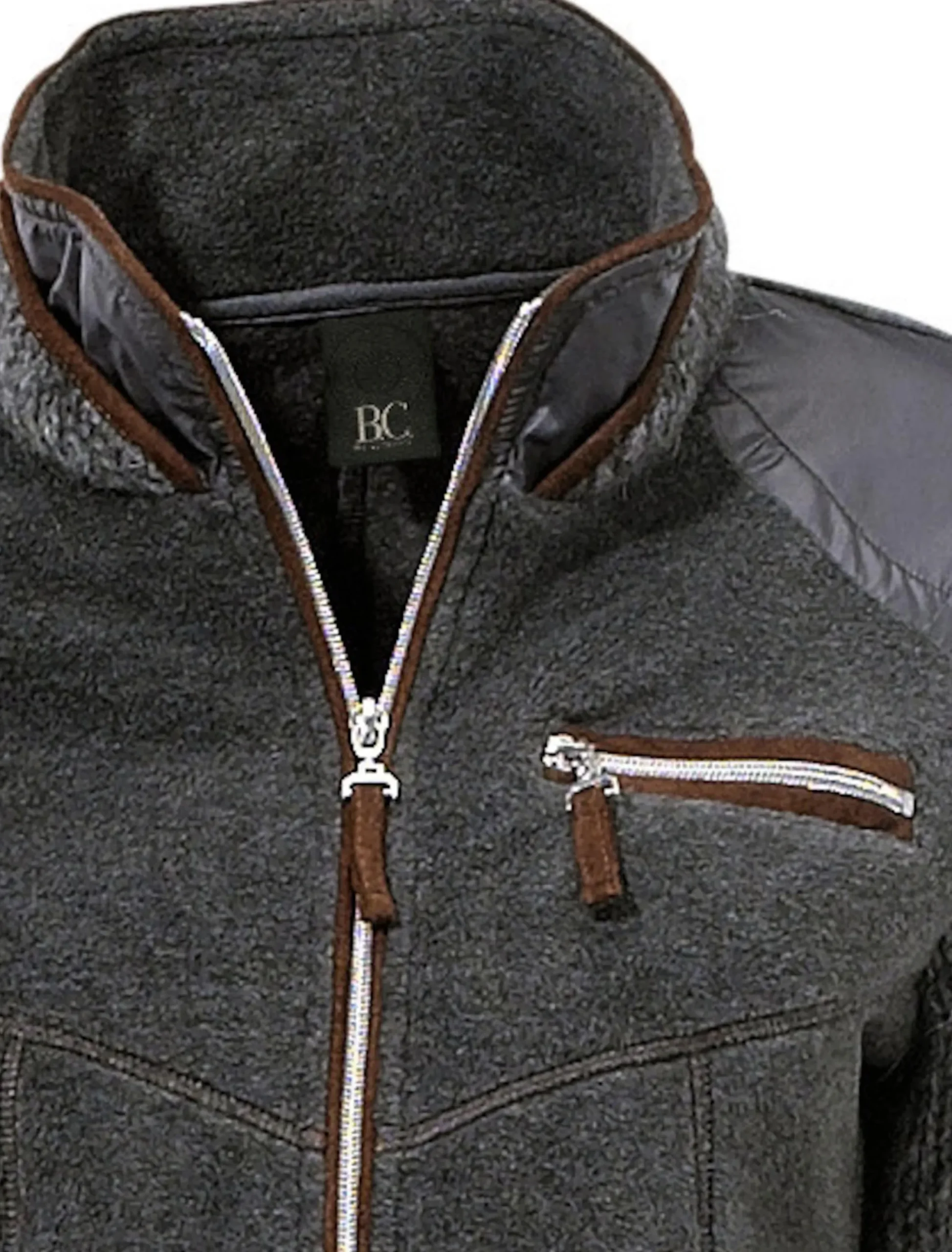 Homewear|Homewear|heine Fleecejacke mit gestrickten Ärmeln grau