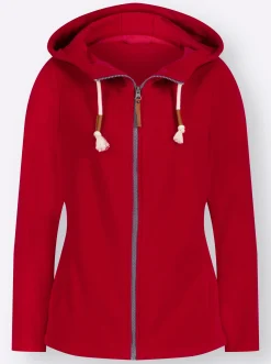 Jacken| Fleecejacke mit Kapuze rot