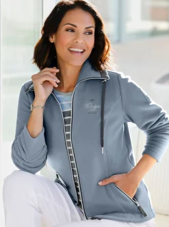 Jacken| Fleecejacke mit schrägen Reißverschluss-Taschen bleu