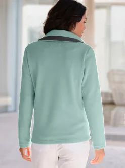 Jacken| Fleecejacke mit schrägen Reißverschluss-Taschen jadegrün