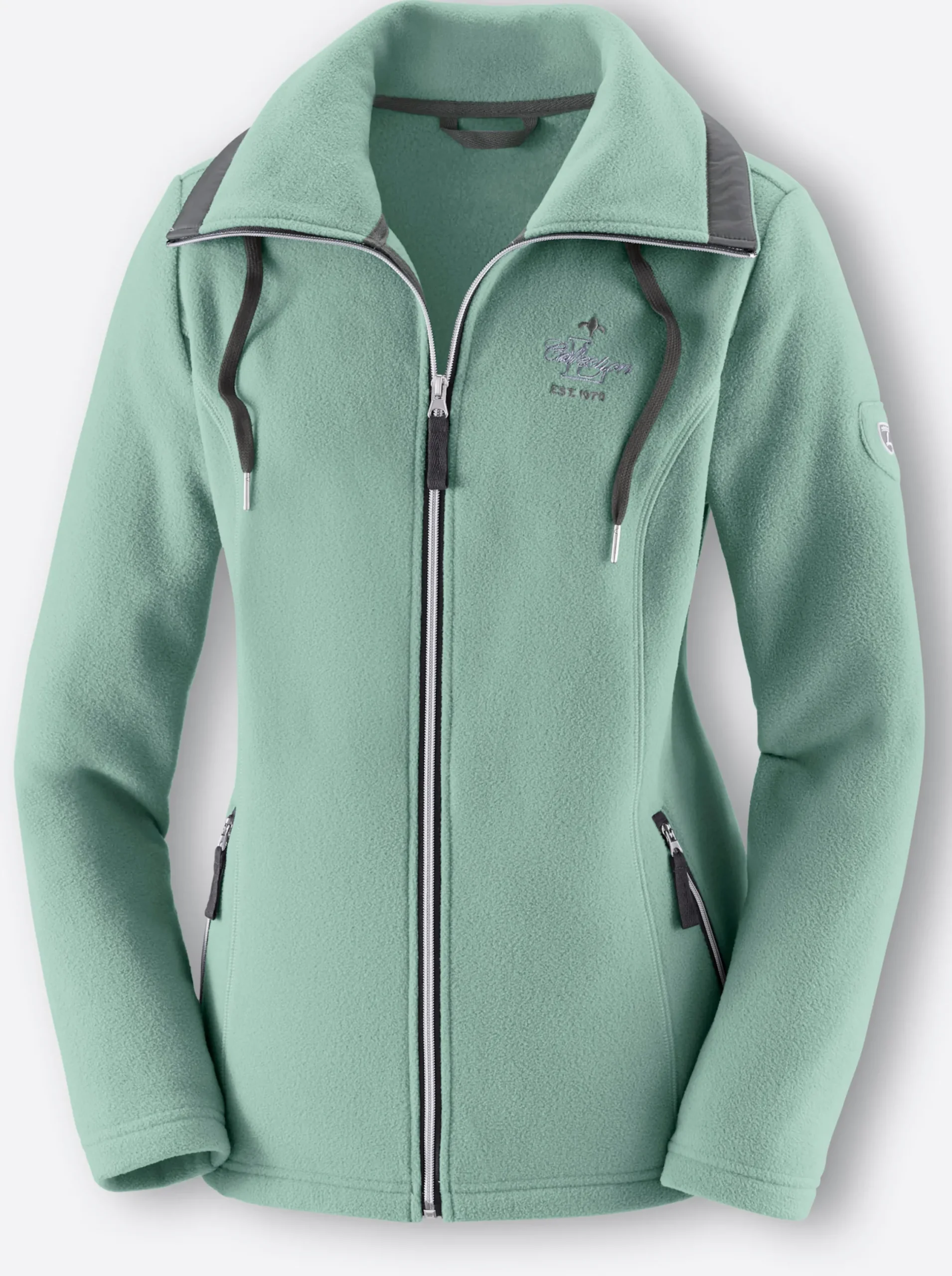 Jacken| Fleecejacke mit schrägen Reißverschluss-Taschen jadegrün