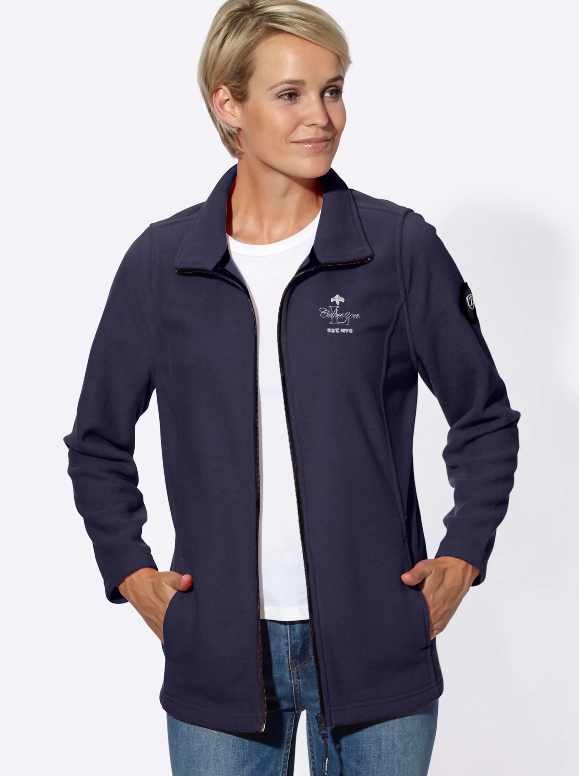 Jacken| Fleecejacke mit Stehkragen marine