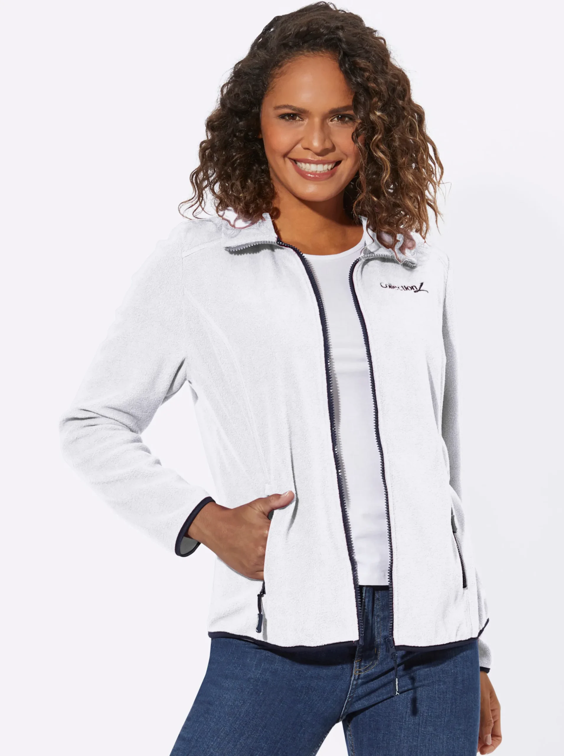 Jacken| Fleecejacke mit Stickerei ecru