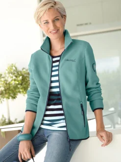 Jacken| Fleecejacke mit Stickerei jadegrün