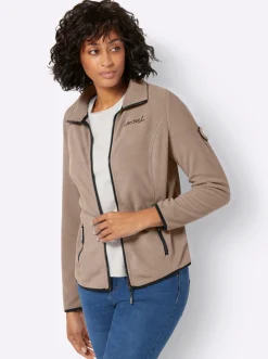 Jacken| Fleecejacke mit Stickerei taupe