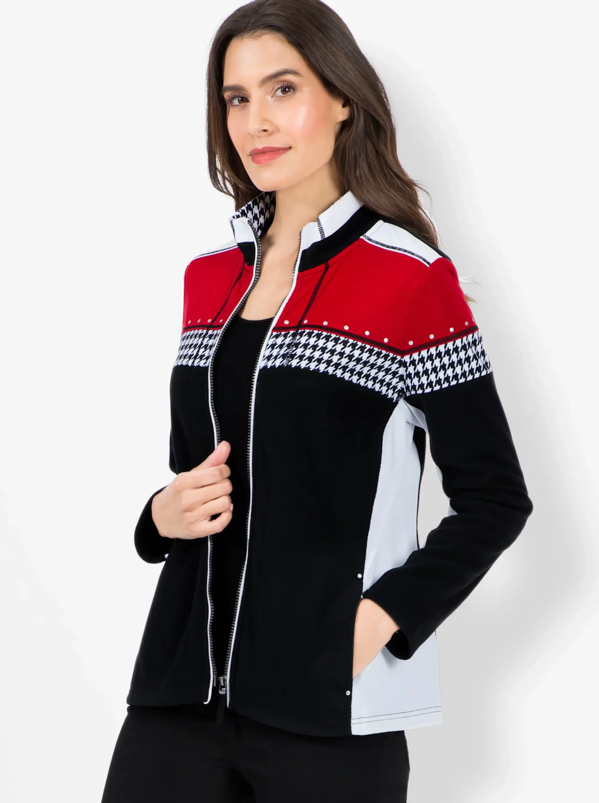 Jacken| Fleecejacke mit Stretch-Einsätzen schwarz