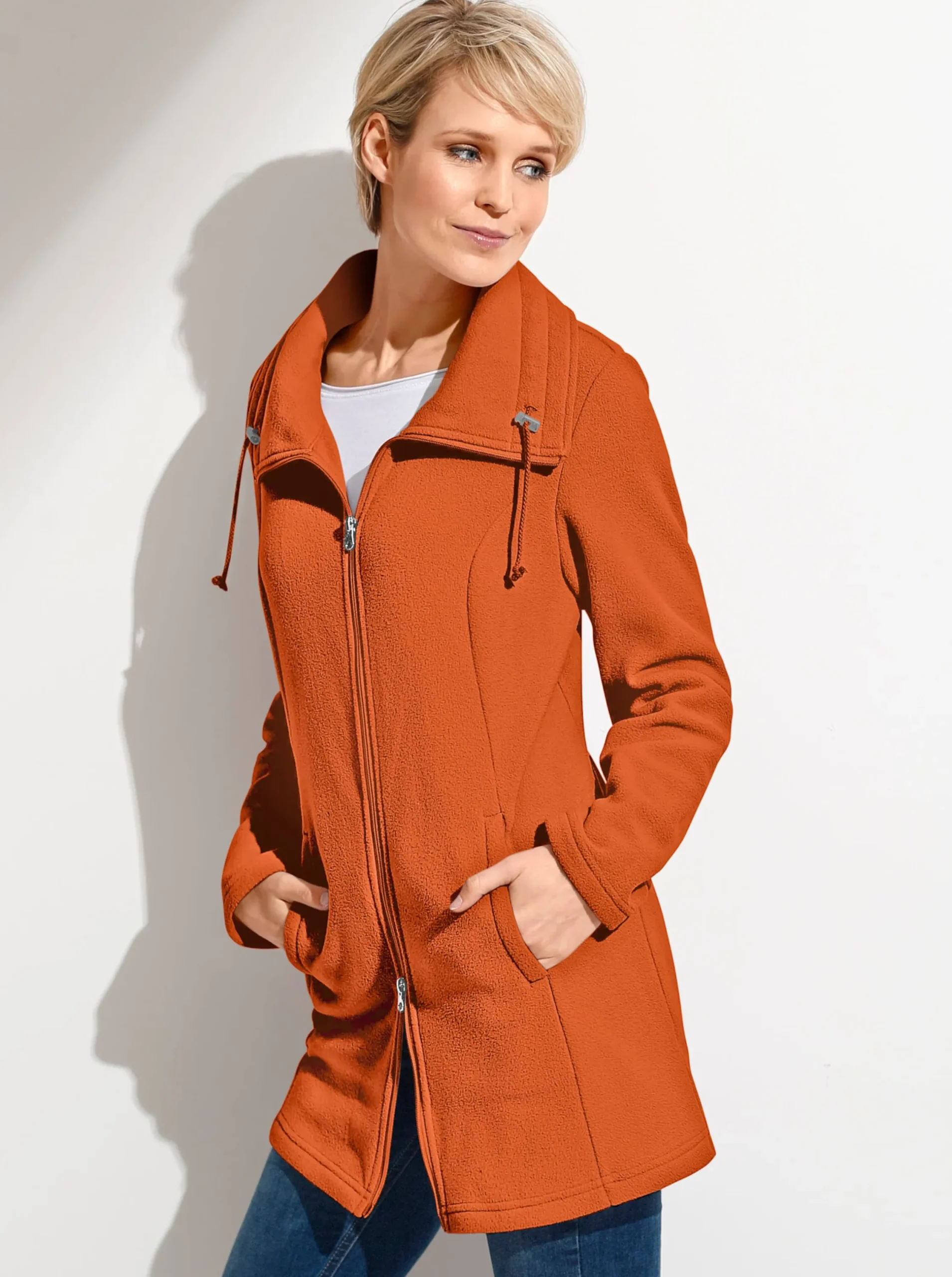 Jacken| Fleecejacke mit 2-Wege-Reißverschluss papaya