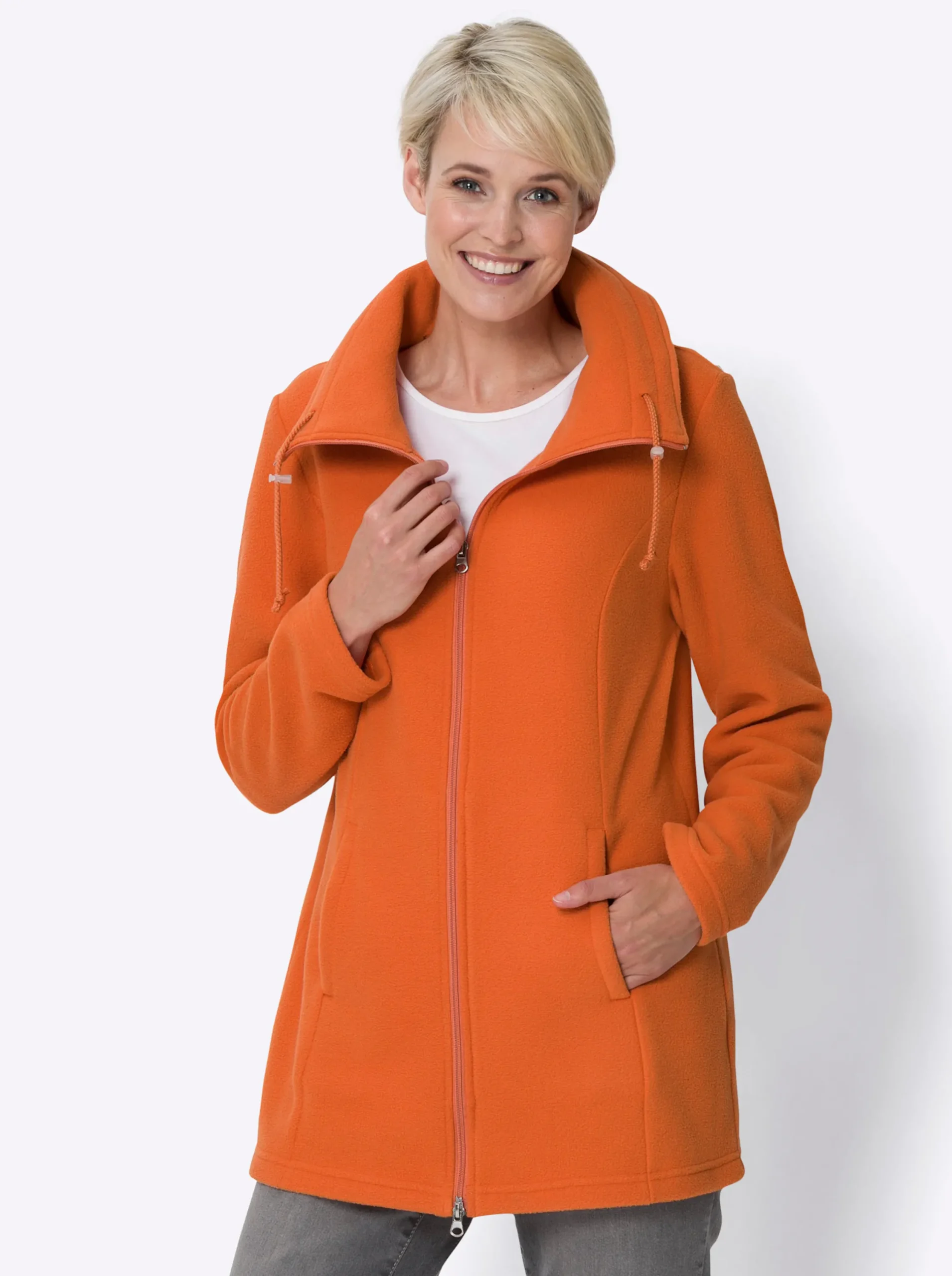 Jacken| Fleecejacke mit 2-Wege-Reißverschluss papaya