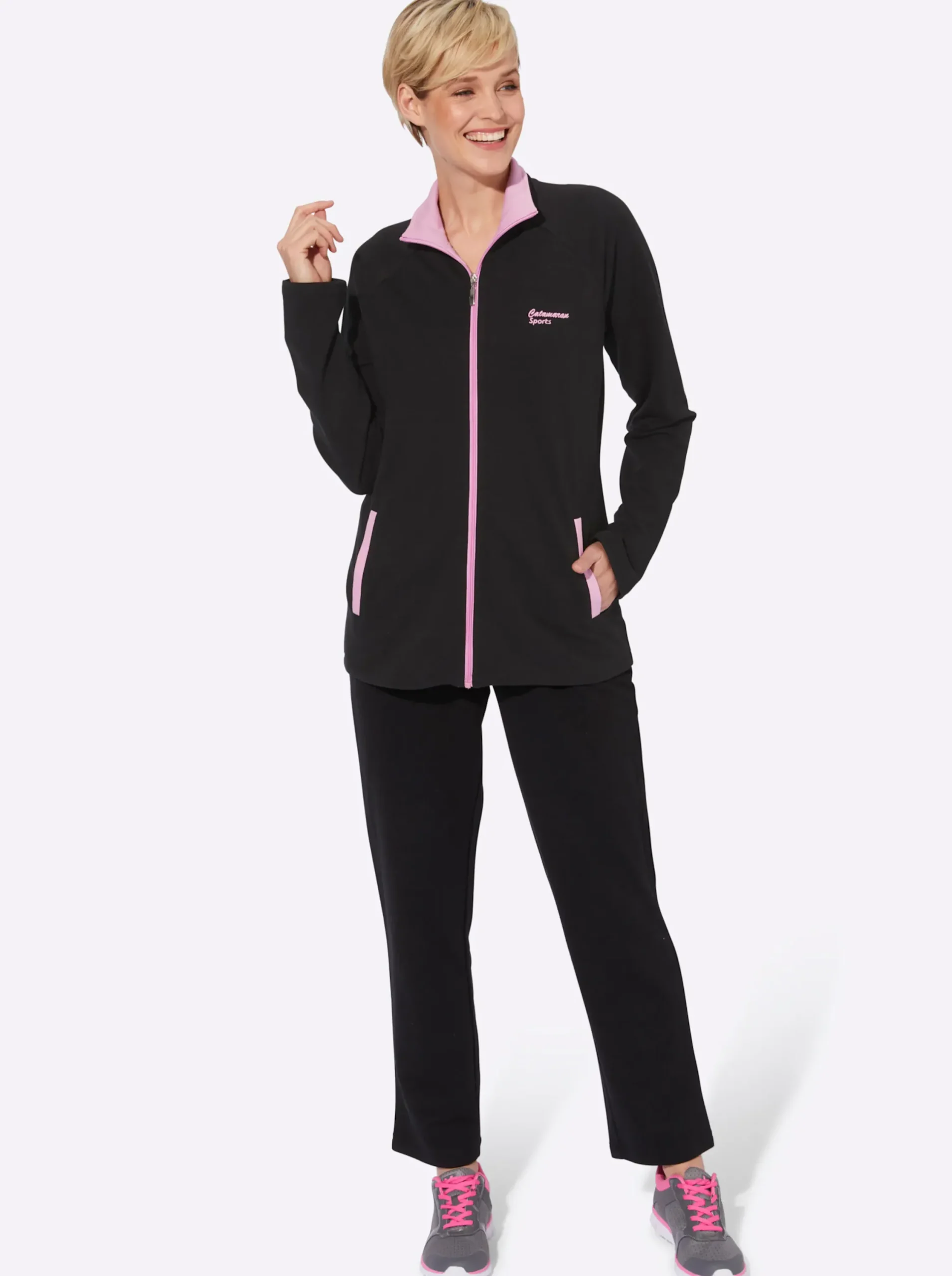 Homewear|Homewear|Catamaran Sports Freizeitanzug mit Kontrast-Details schwarz-orchidee